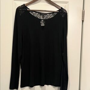 Banana Republic Black Knit Top with Lace & Keyhole Detail in Size Large